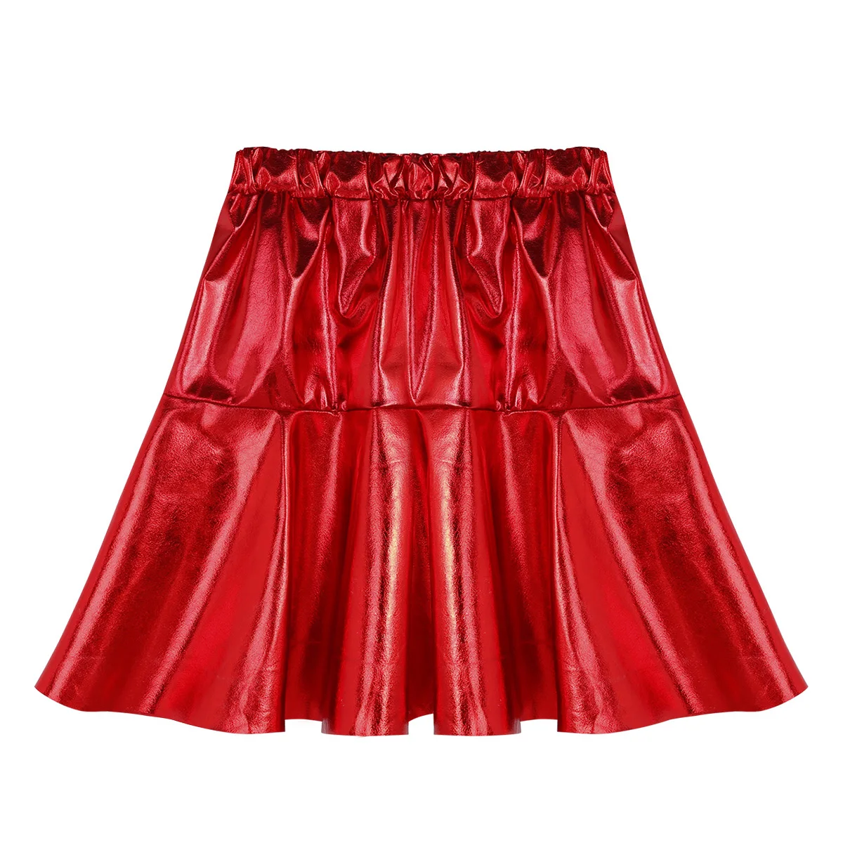 

Women Shiny Metallic Street Dancewear Stage Performance Hip Hop Jazz Dance Costume Tops with Skirt Wristbands Outfits