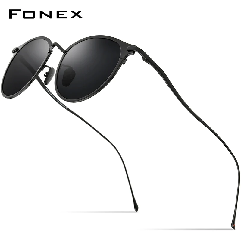 FONEX Pure Titanium Sunglasses Men High Quality Vintage Round Polarized Sun Glasses for Women New Retro UV400 Shades T8509