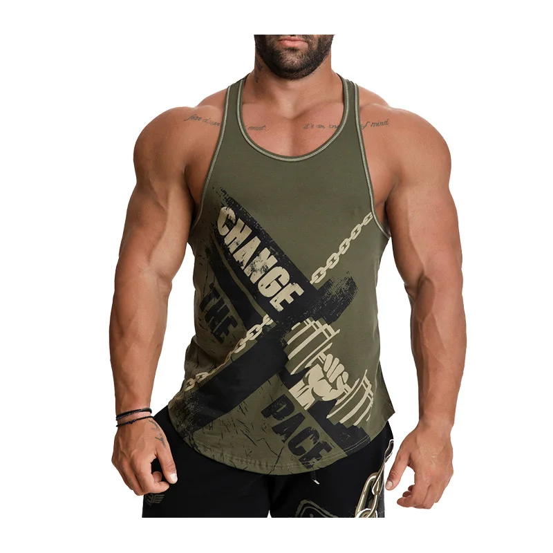 

New Mens Brand Clothing Musculacion Tanktop Cotton Sleeveless Shirts Work out Men Gym Vest Bodybuilding Men Print Tank top