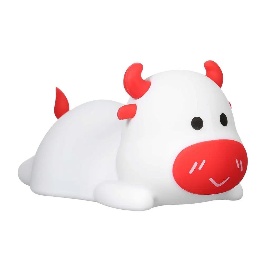 

Cute Cow Lamp Colorful Night Pat Sleep Light Small Night Light Touch Sensing LED Lamp Beads Silicone Material