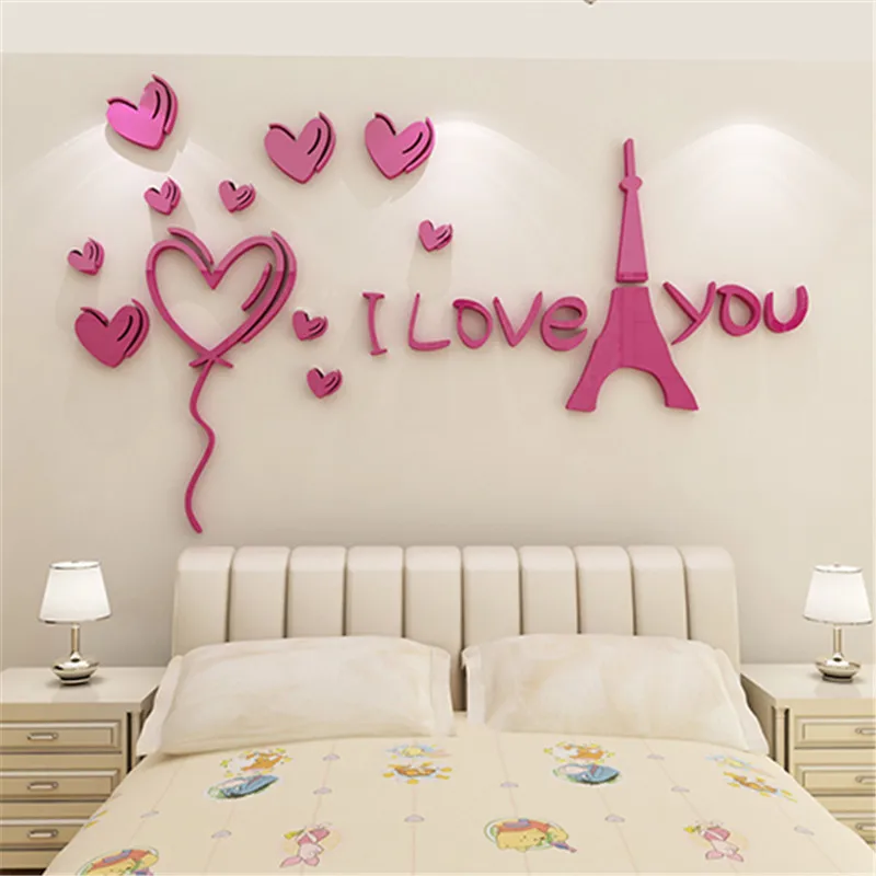 Милая 3D акриловая Настенная Наклейка в форме сердца для свадьбы тема любви DIY