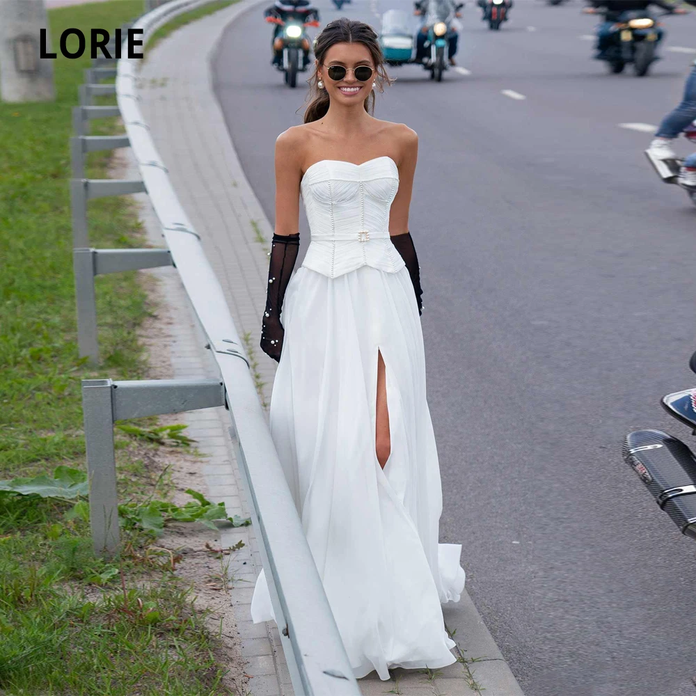 

Белое пляжное свадебное платье LORIE из шифона, новинка 2020, свадебные платья без бретелек, модное уличное богемное свадебное платье с открытой...