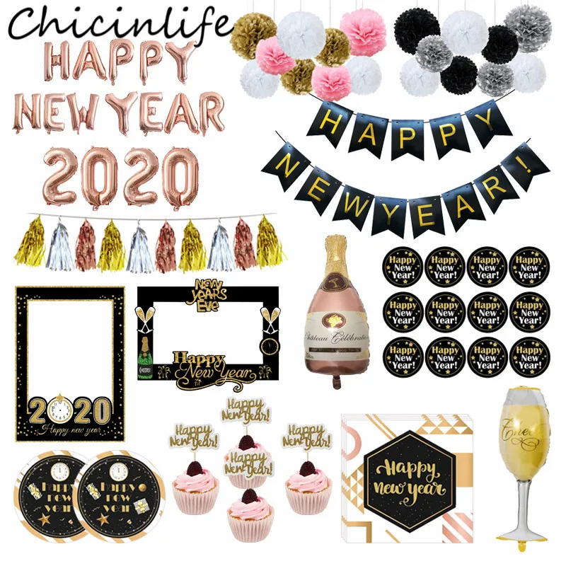 Chicinlife с новым годом Фольга Воздушный шар баннер кекс Топпер фото стенд реквизит