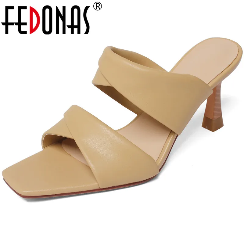 

FEDONAS Top Quality Shoes Woman Heels 2021 Fashion Women Genuine Leather High Heels Slippers Summer Newest Party Women Sandals