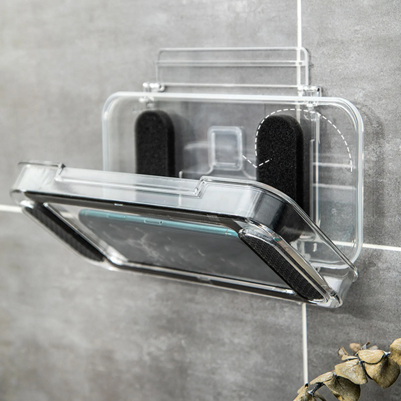 

1 Pcs 24x12.5x3.5cm Punch-Free Phone Case Phone Holder Waterproof Case Box Wall Mounted Waterproof Oil-proof Convenient