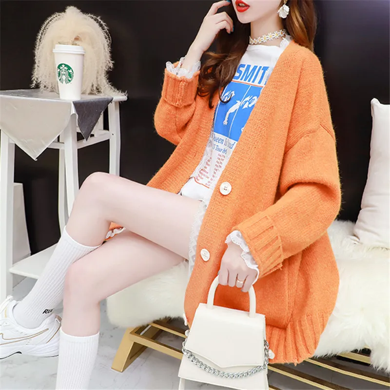 

Spring Autumn Fashion Lace Splicing Knitted Cardigan Women Sweater Loose Casual Big Pocket Long Sleeve Knit Jacket Coat Female