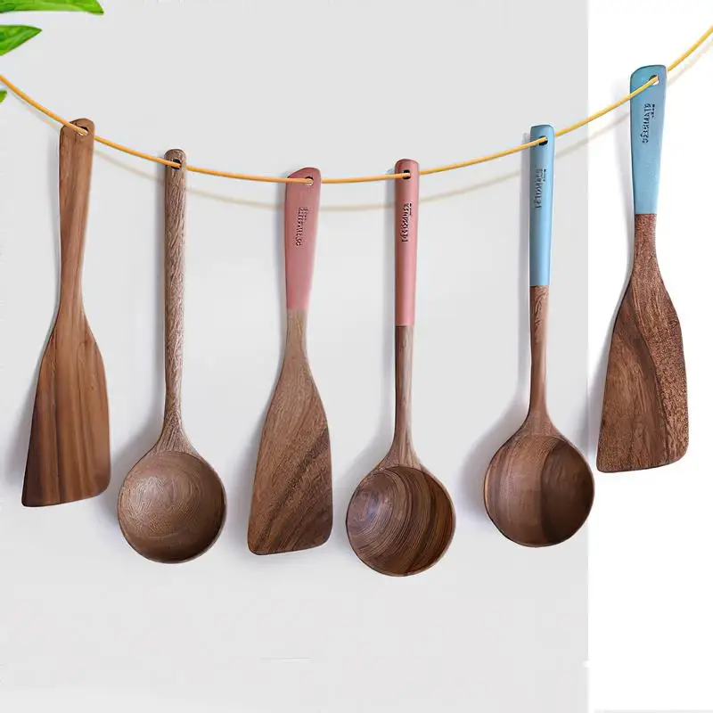 Solid Wood Cooking Tool Spatula Rice Scoop Soup Spoon Pink Eco-friendly Teak Tableware Household Kitchen Supplies Accessories