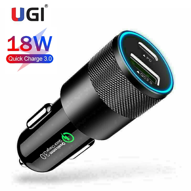 

UGI USB Car Charger Quick Charge QC 3.0 PD Type C USB C 18W Fast Charging Adaptor Micro For iPhone Xiaomi Samsung Huawei RedMi