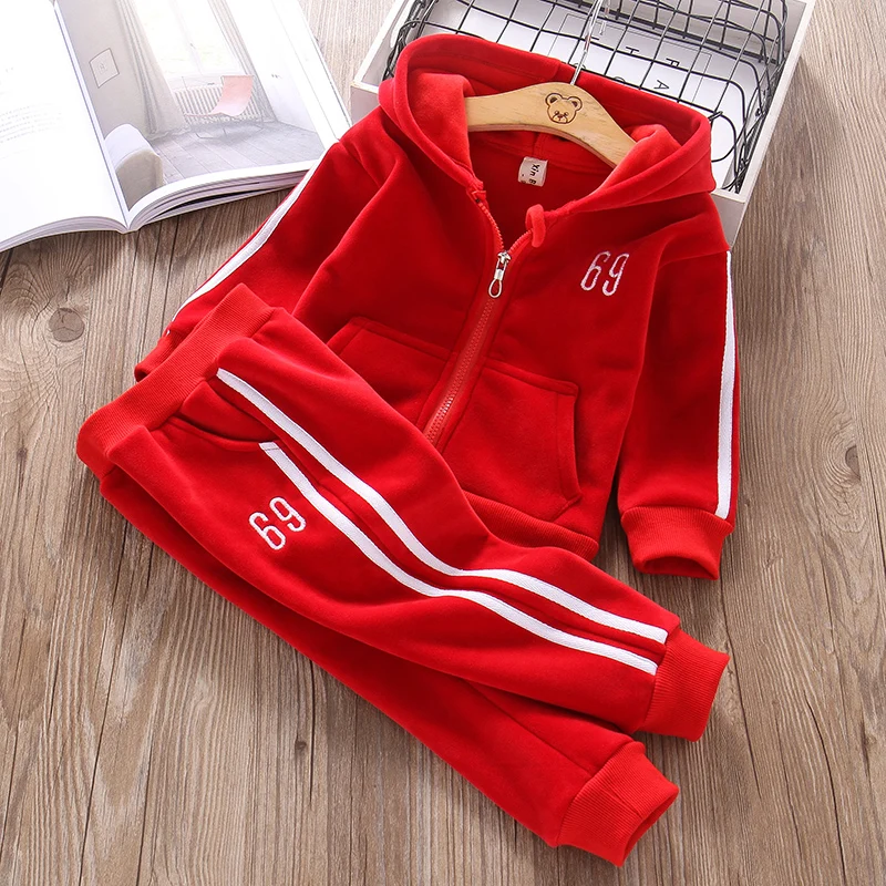 Спортивный костюм для мальчиков и девочек толстая бархатная толстовка с
