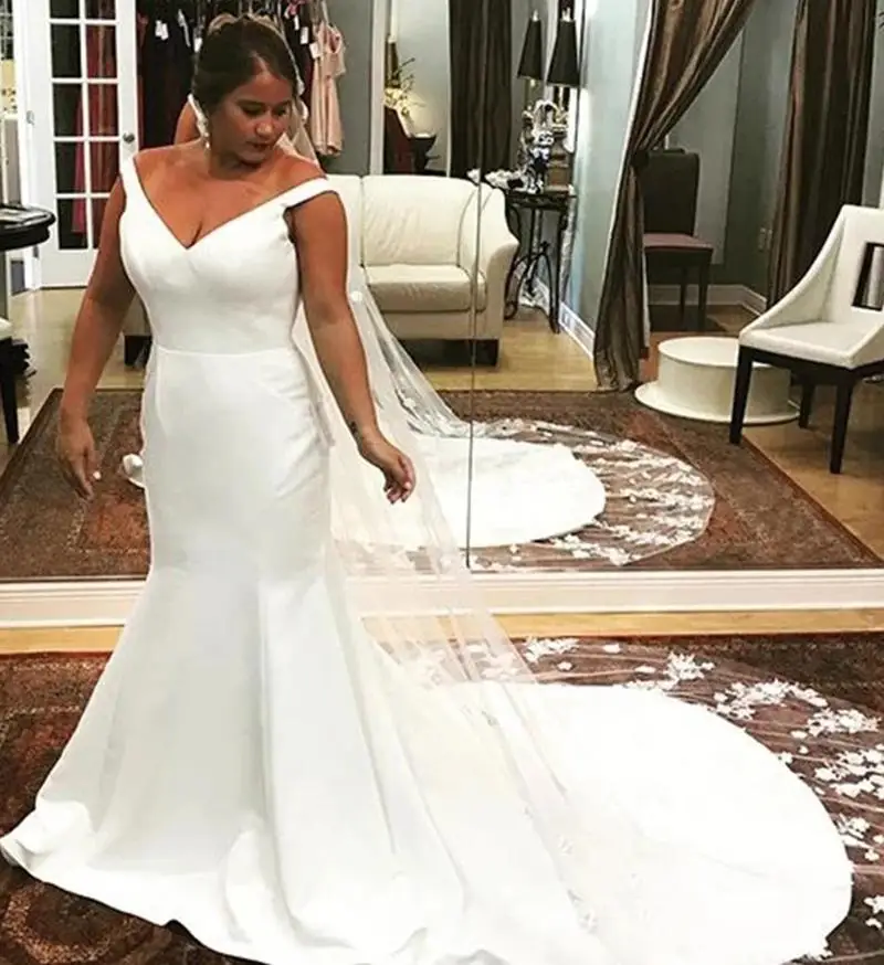 

Satin Mermaid Wedding Dresses African Off Shoulder Women Dresses Sexy Backless Long Wedding Party Dress Plus Size
