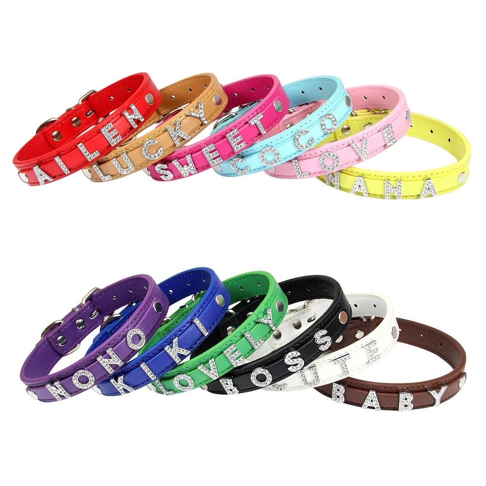 24 шт. оптовая продажа простой ошейник из искусственной кожи с именем и