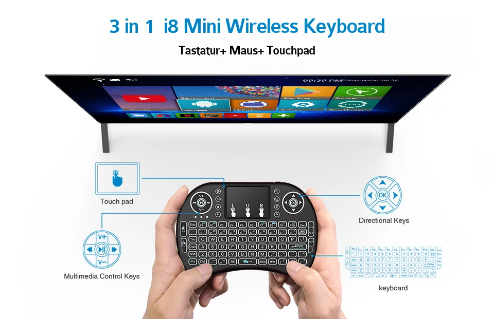 Smart tv I8 Mini 2,4G Беспроводная Клавиатура Тачпад 3 цвета с подсветкой Air mouse русские языки Android tv BOX PS3/PS4 компьютер