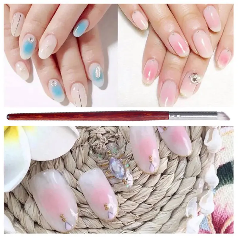 

2021 Wood Handle Nylon Hair Ombre Brush Nail Art Brushes Soft Professional Nails Manicure Tools For Gradient UV Gel Nail