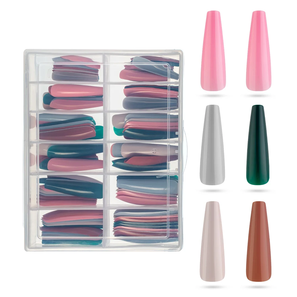 

120pcs Mixed Colors False Nail Set XXL Long Ballerina Fingernails Glossy Impress Artificial Press on Nails Full Cover Decoration