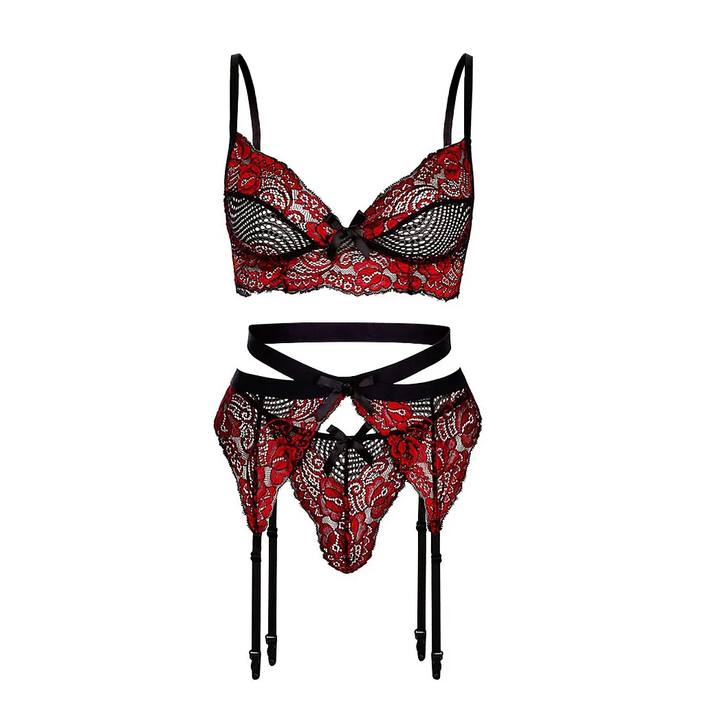 Сексуальное женское нижнее белье с вышивкой и кружевным бюстгальтером