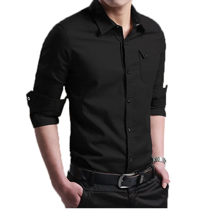 Men's shirt casual Slim Solid color Cotton shirt Business Male Social Dress Shirt Spring long sleeve shirt Men TJWLKJ