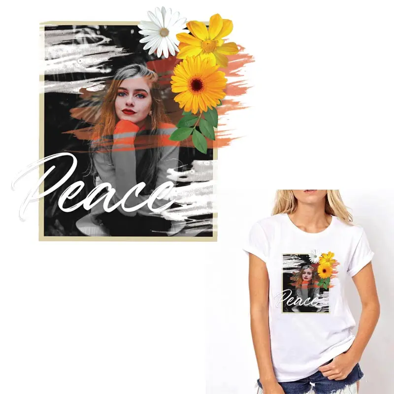 

Sunflowers Thermal Strips Sticker On Clothes Beauty Girl Patches Iron-On Transfers For Clothing Girl T-shirt hoodies Appliqued
