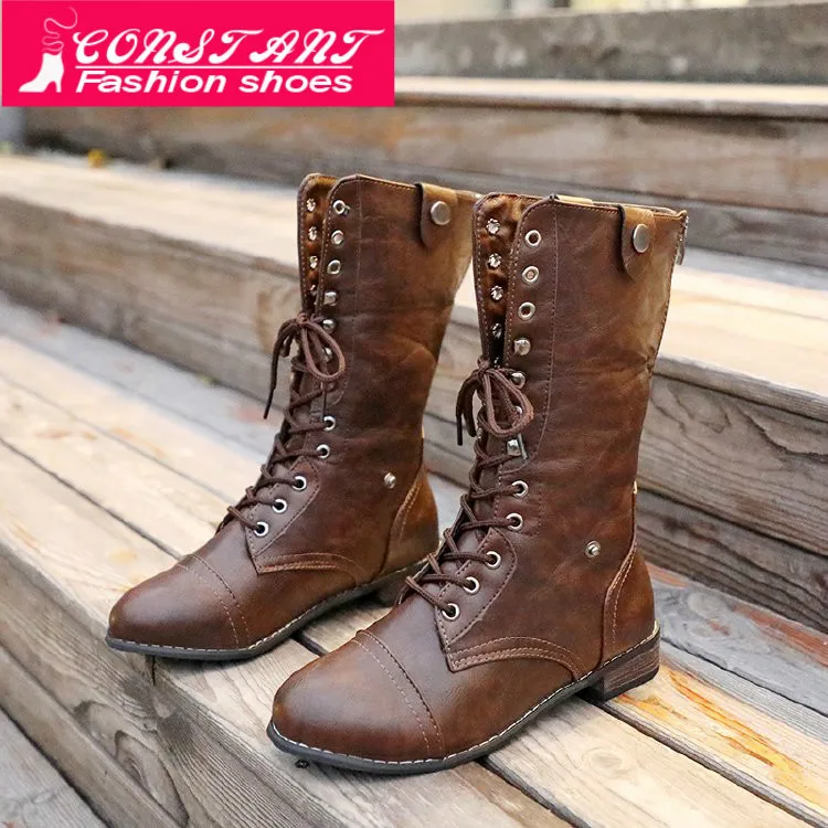 Постоянная обувь Женские Кожаные Ботинки martin до середины икры резиновая