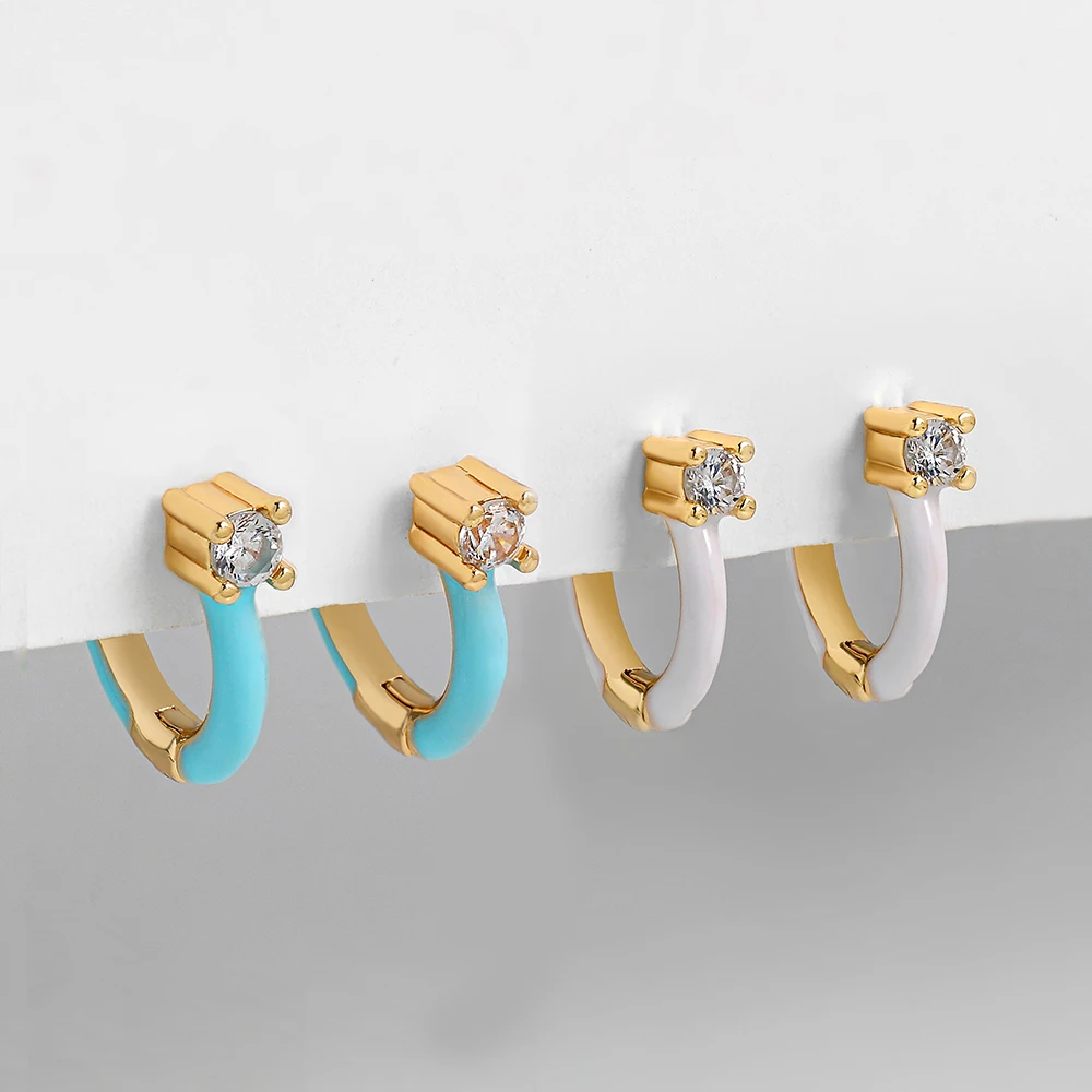 Minimalist Small Colorful Enamel Round Hoop Earrings for Women CZ Zircon Piercing Cartilage Huggie Fashion Jewelry | Украшения и