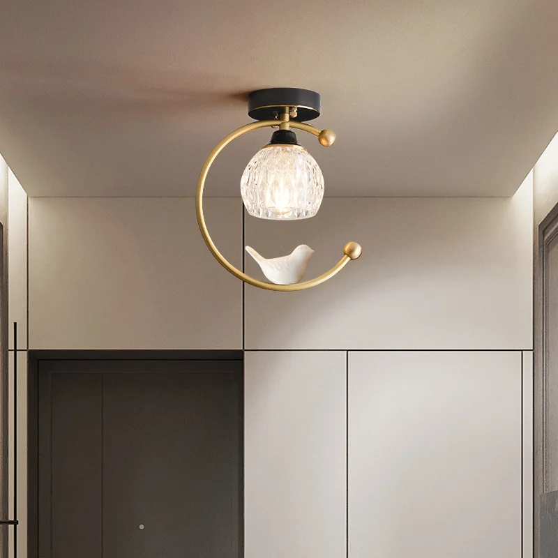 

Simple Copper Led Ceiling Light Ceramic Bird Creative Design Door Corridor Light Cloakroom Scandinavian Designer Lighting