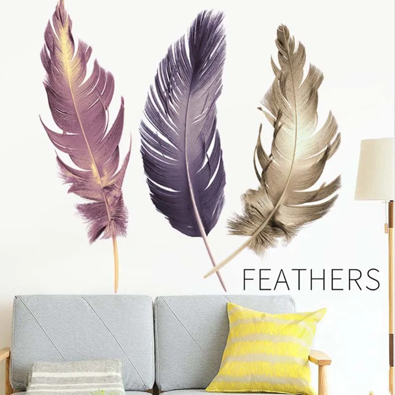 3pcs feather wall sticker for living room self adhesive home decoration 3d decal bedroom art wallpaper |