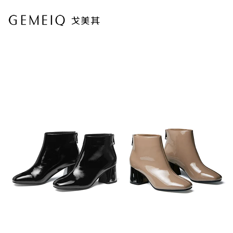 GEMEIQ 2019 Winter new product square head thick and short boots women warm plus velvet height elegant fashion women's shoes | Обувь