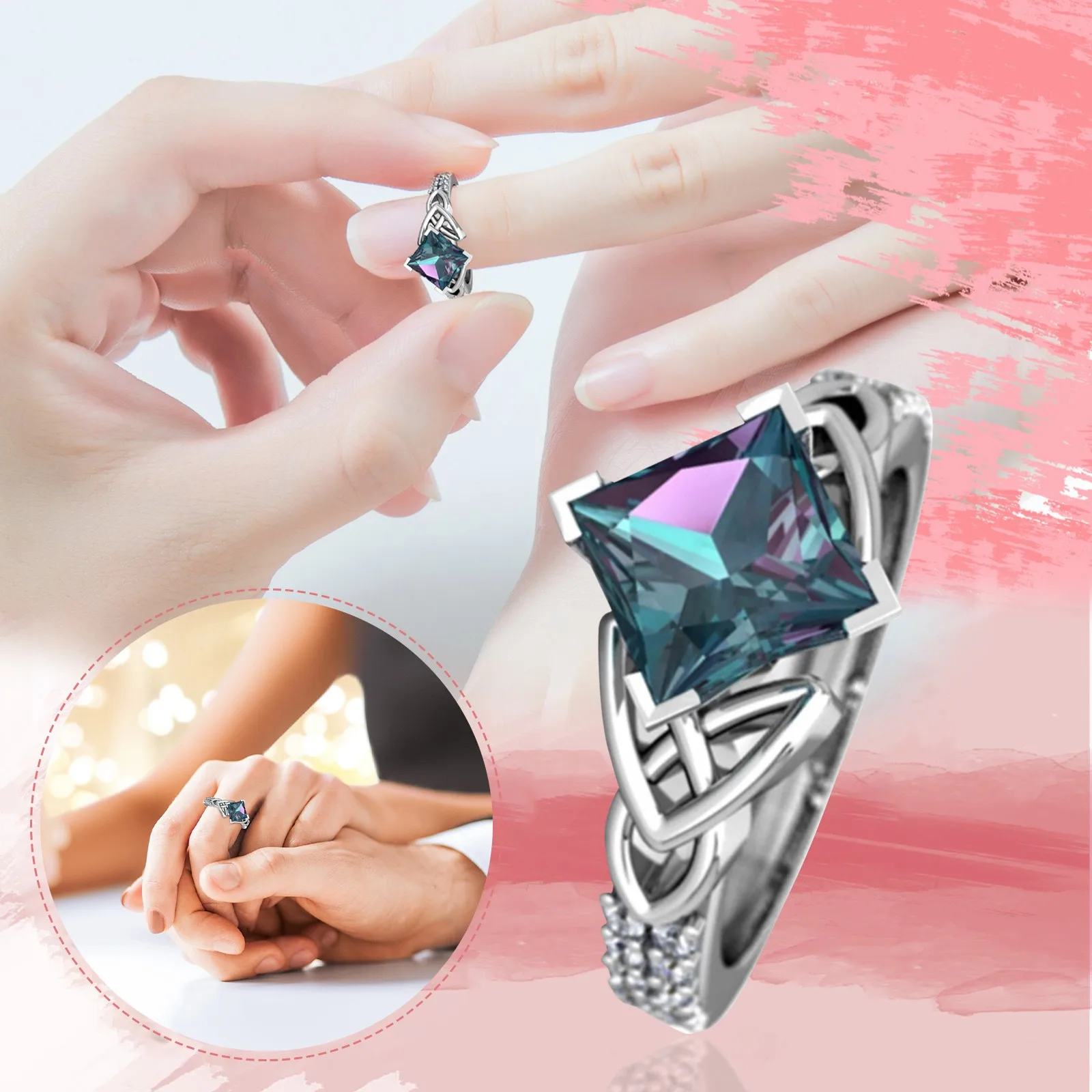 

Colorful Zircon Women Ring fashion Geometric Diamonds Wedding party Jewelry Rings Alloy Finger Rings gift Size 5-12 anillo