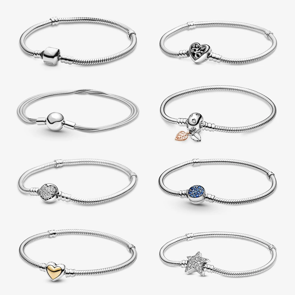 Оригинальный браслет из серебра 925 с замком в виде звезды и сердца, цепочка из змеиного звена, розовое золото, бусины для самостоятельной сборки, шармы, браслеты, браслеты-обручи, роскошные ювелирные изделия.