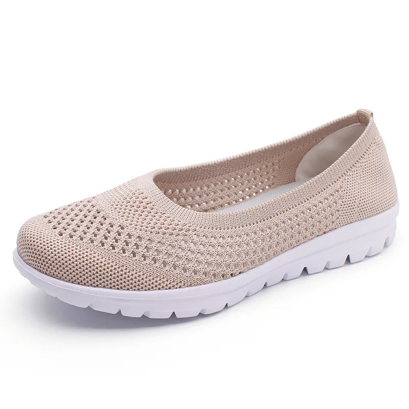 

New Summer Women's Flats Ladies Mesh Flat Shoes Women Casual Soft Breathable Sneakers Slip-on Knitting Socks Shoes Plus Size