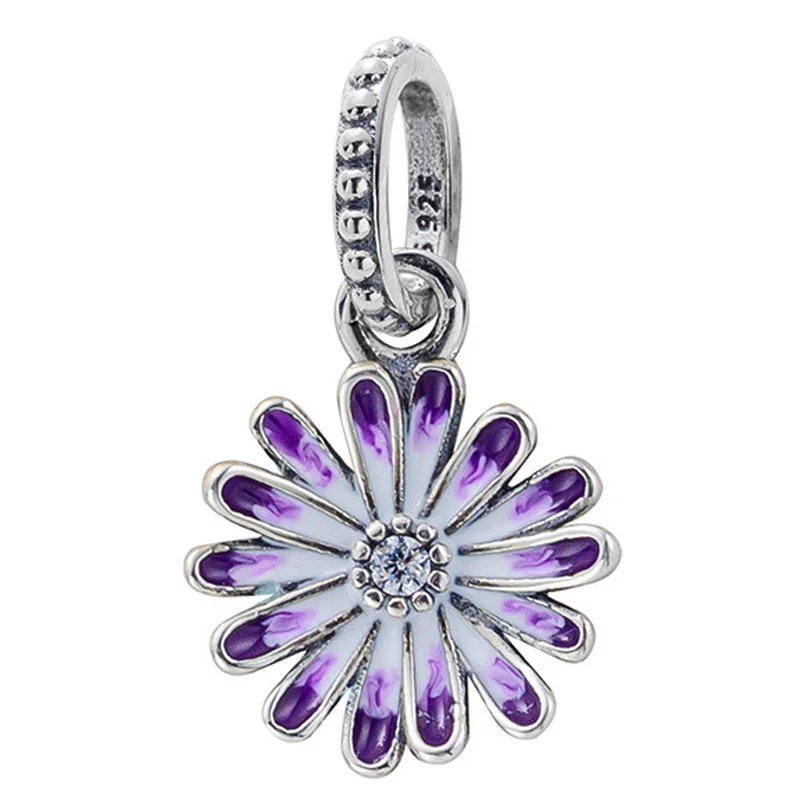 

Purple Daisy Orchid Serene Lotus Flower Family Tree Heart Pendant Beads 925 Sterling Silver Charms Fit Fashion Bracelet Jewelry