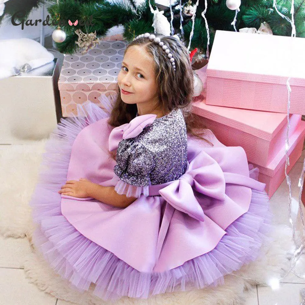 

Glitter Ball Gown Girl Birthday Dress Satin Bow Shiny Puffy Kids Party Dress Luxury Girl Princess Dress плае для девоки