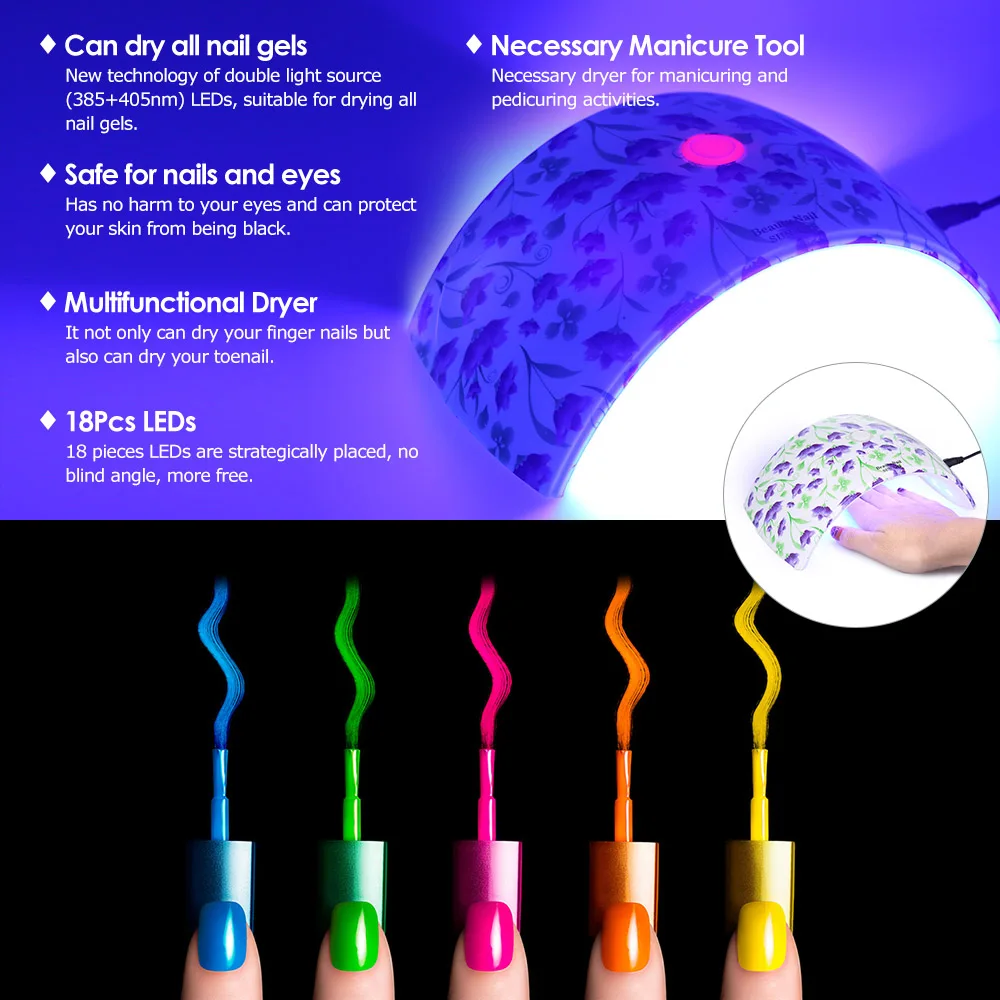 36 Вт США/ЕС/Великобритания/AU Plug портативный светодиодный светильник для ногтей