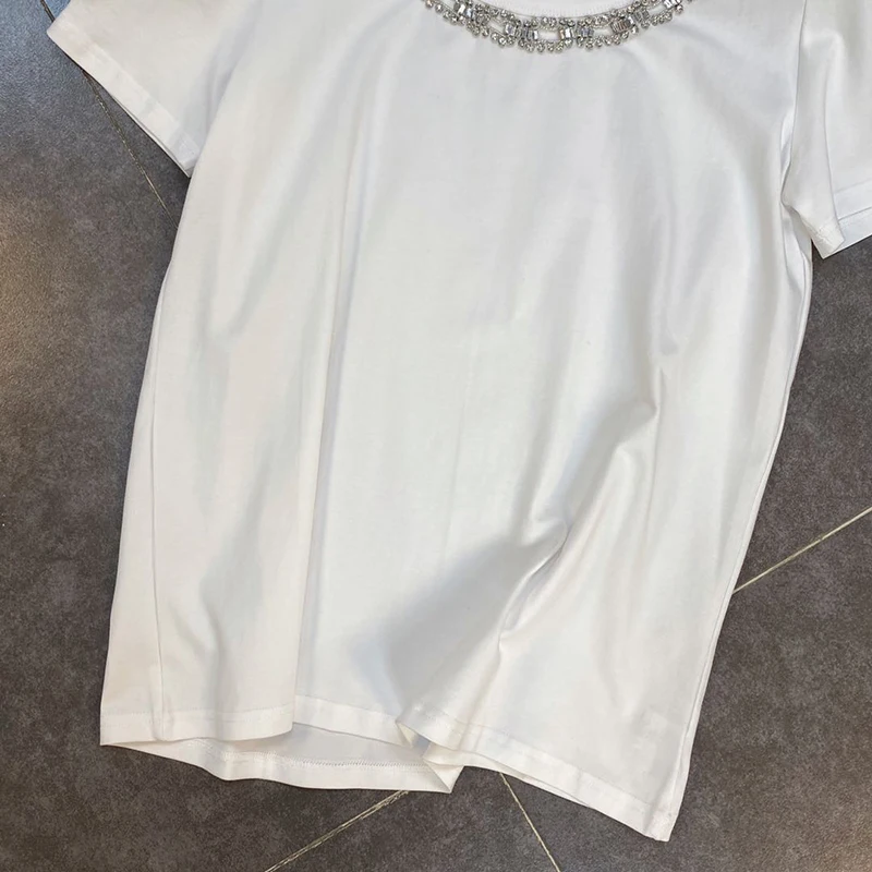 

SISPELL Patchwork Shining Diamond Women's T Shirt O Neck Short Sleeve Loose Pure Color For Female Casual T Shirts Tide 2021