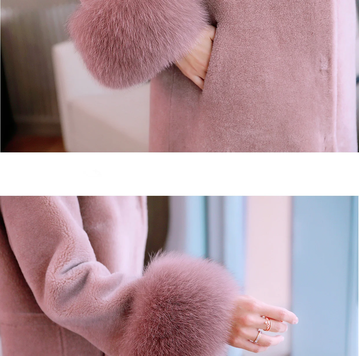 Женское длинное пальто из овчины зимняя куртка с воротником лисьего меха и