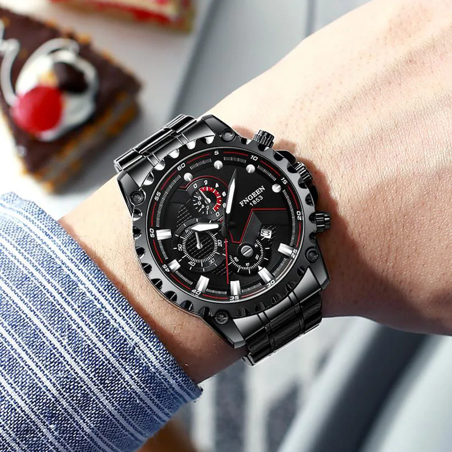 

Men Watches Brand Luxury Stainless Steel Black Blue Waterproof Quartz Watch Men Fashion Chronograph Male Sport Military Watch