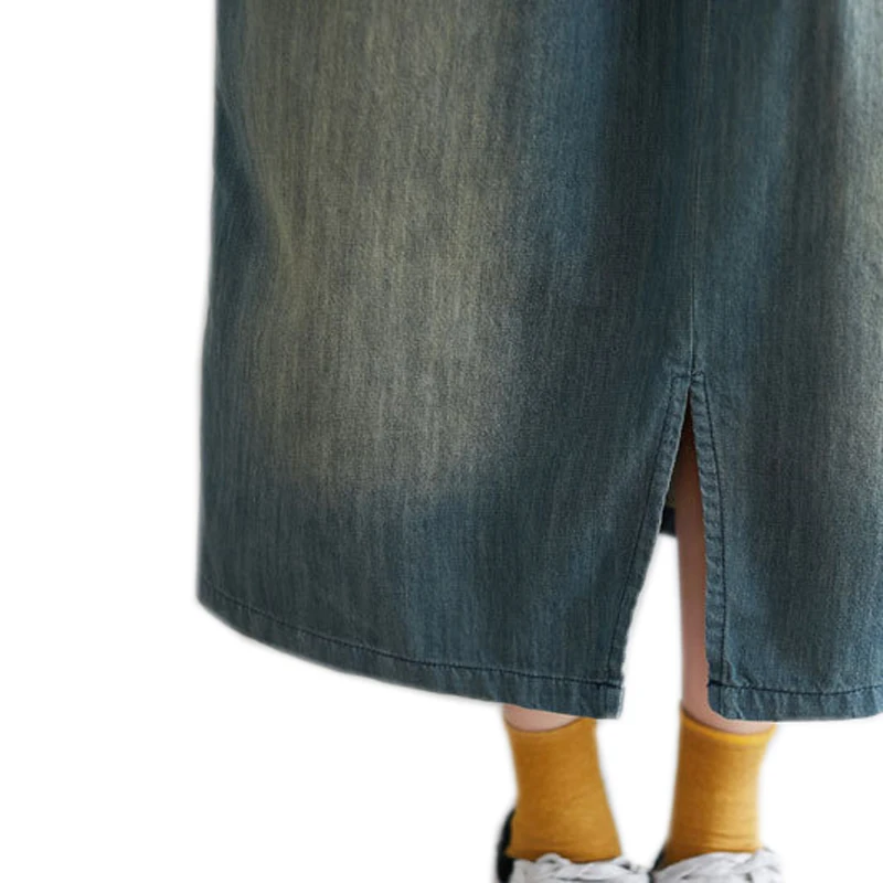 

Women Dress Retro Vintage Denim Vestidos Long Sleeve 2-in-1 Dress for Spring New Patchwork Loose A12072024
