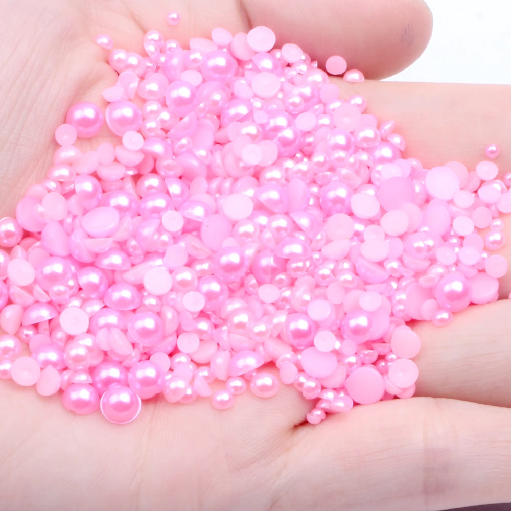 

Светло-розовые полукруглые жемчужные бусины из смолы 2 мм-12 мм и смешанные размеры 50-1000 шт Клей на драгоценные камни DIY ремесла свадебные при...