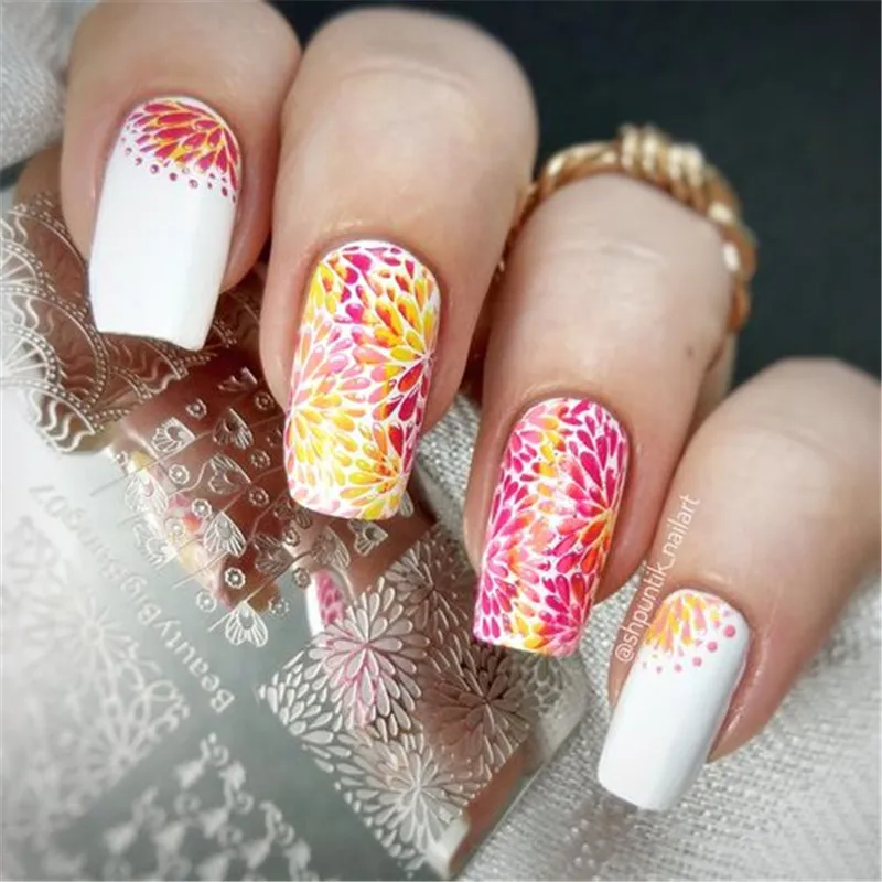 BeautyBigBang 6*6 см квадратная пластина для штамповки ногтей кружева цветок аксессуары для дизайна ногтей шаблон изображения пластины трафареты для штамповки ногтей плесень