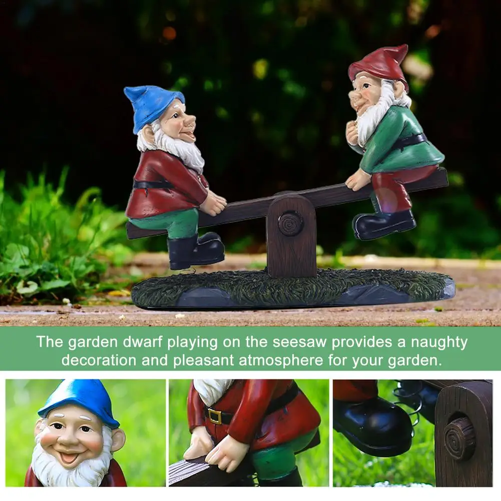 

Dwarf Seesaw Garden Statue Novety Outdoor Resin Figurine For Fairy Tale Miniature Magic Garden Home Desktop Ornament Decor