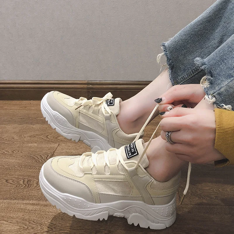 Высокие кроссовки женская обувь для студентов весна 2019 новые на толстой подошве