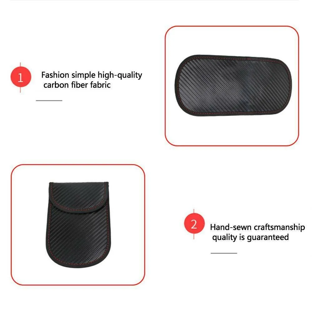 

2pcs Car Key Case Carbon Fiber Design Double Pocket Pouch RFID Signal Blocker