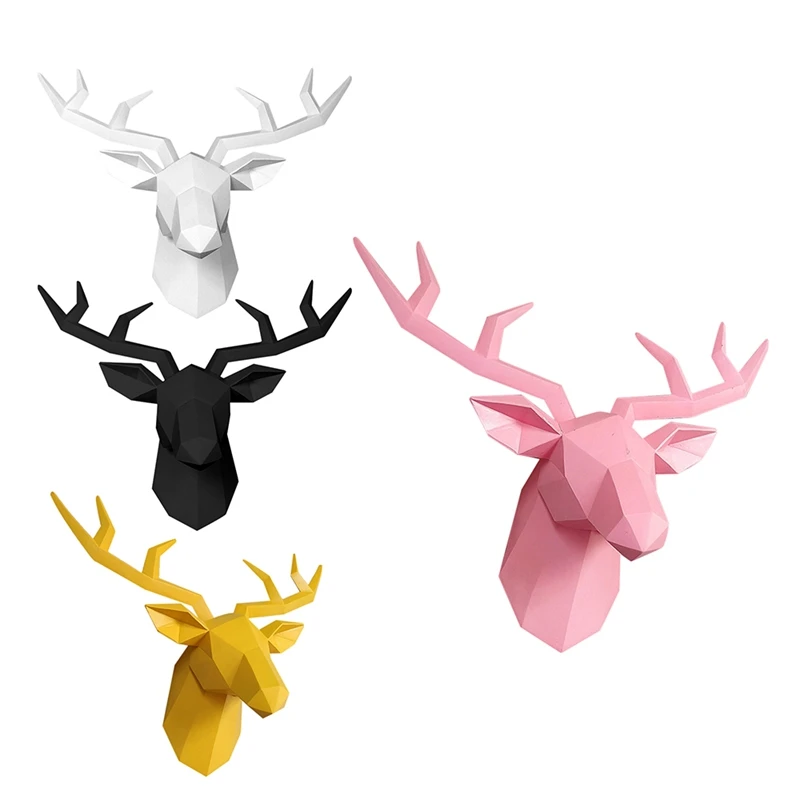 

3D Deer Head Statue,Room Wall Decor Sculpture,Animal Figurine Miniature,Modern Art Home Decorations Accessories