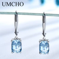 umcho genuine 925 sterling silver sky blue topaz drop earrings elegant gemstone wedding engagement jewelry for women gifts