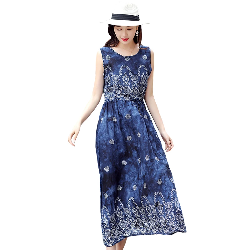 Женский Длинный Сарафан с цветочным принтом повседневное винтажное пляжное