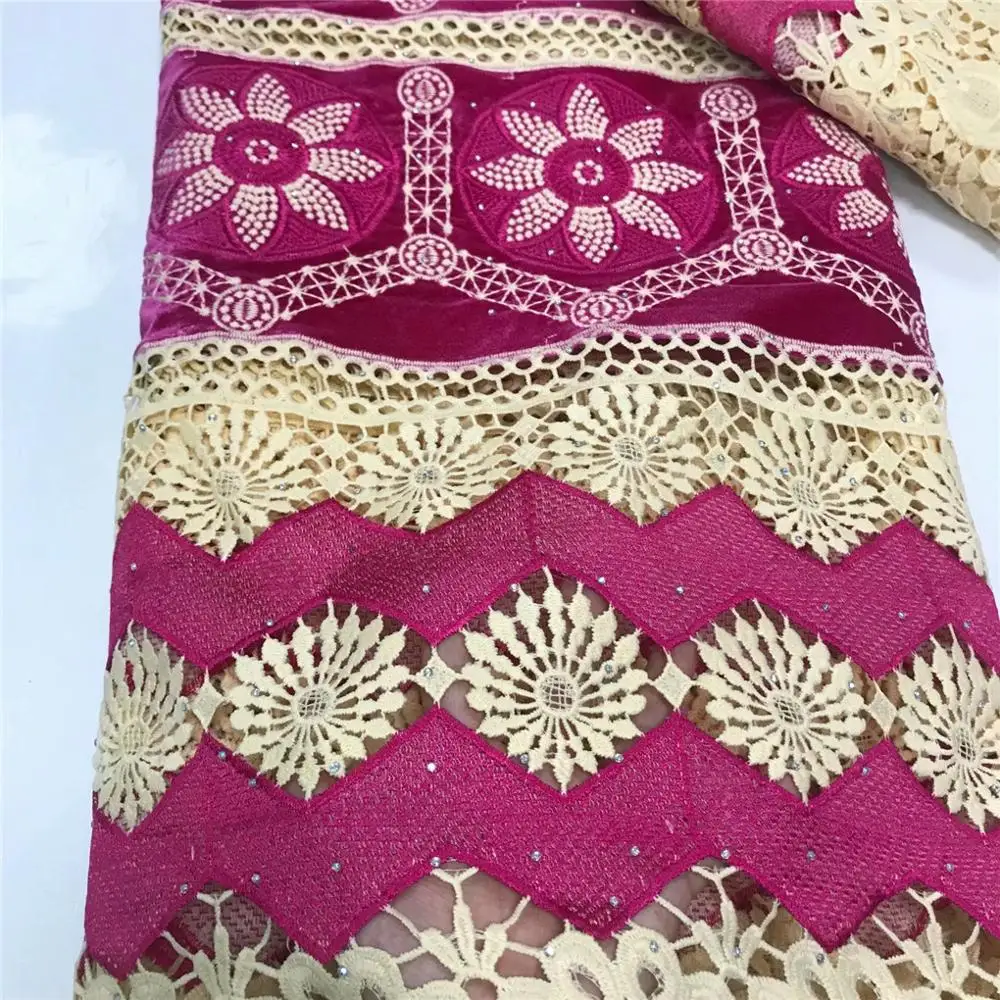 

High Quality African Swiss Voile Lace 2020 Latest Nigerian Guipure Cord Lace Fabric embroidery Stones Lace 5 Yards For Wedding