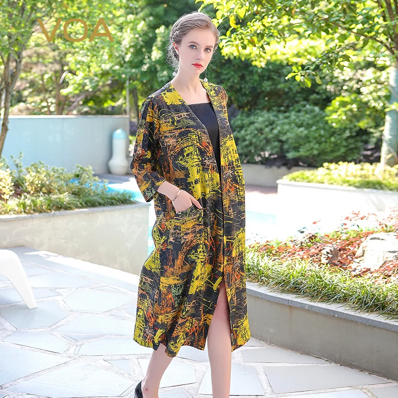 VOA 2017 осенний Модный Шелковый жаккардовый богемный Свободный кардиган размера
