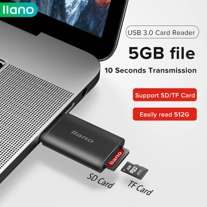 LLANO USB 3.0 Card Reader Support SD/TF/ Micro/SDHS Readm for Macbook Huawei Xiaomi Android Phone PC Support Card Reader