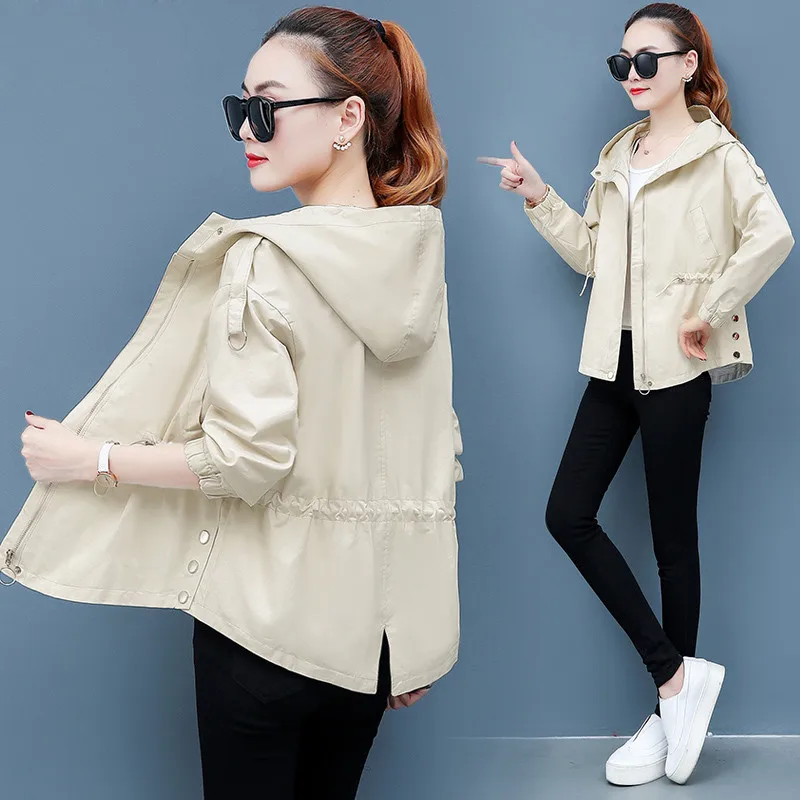 Куртка женская демисезонная с длинным рукавом капюшоном ветровка свободная