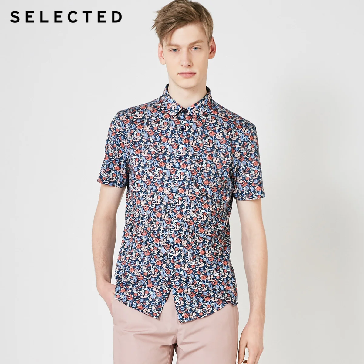 Мужская хлопковая Повседневная рубашка с короткими рукавами принтом в стиле