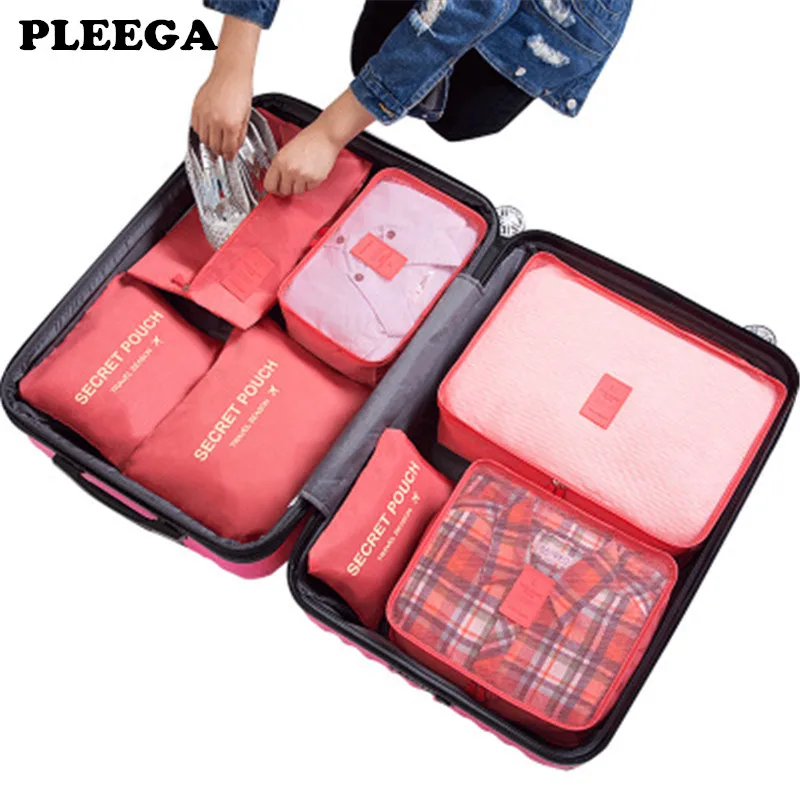

PLEEGA 7Pcs/set Travel Organizer Suitcase Clothes Finishing Kit Portable Partition Pouch Storage Bags Home Travel Accessories